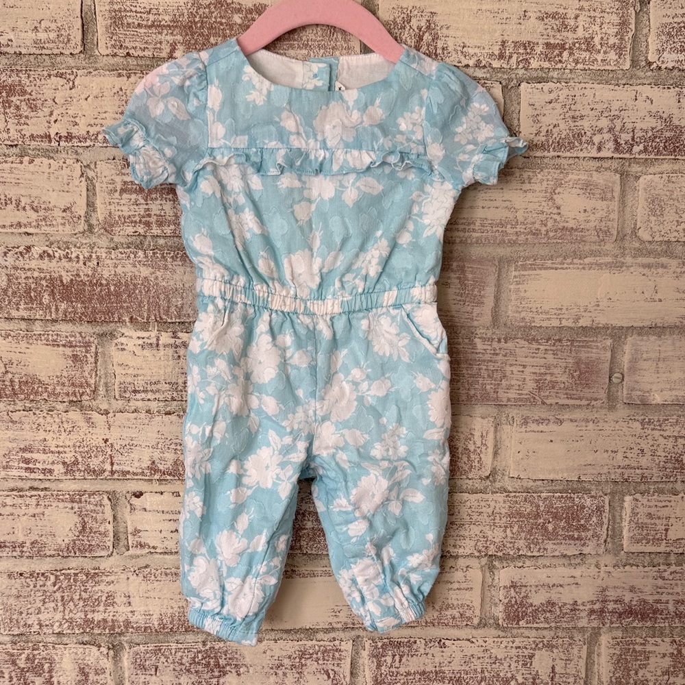Janie and Jack Blue and White Floral Short-Sleeve Romper